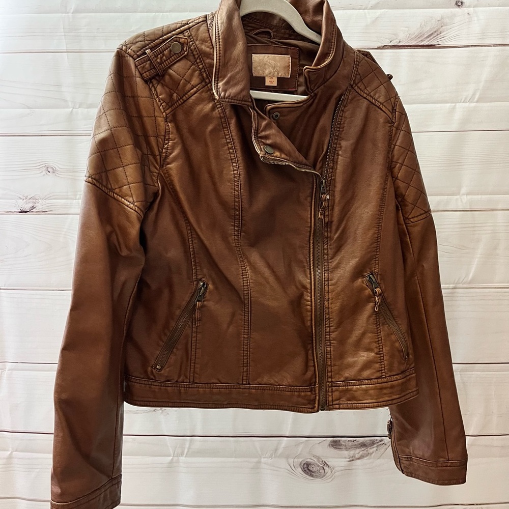 xhilaration plus size cropped brown faux leather jacket with pockets
